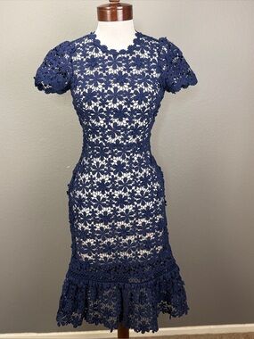 Michael Kors NWT Floral Crochet Lace Mermaid dress Sz XXS Wedding Kentucky derby